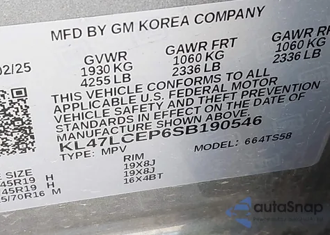 2025 Buick Envista Avenir Fwd from USA, damaged, VIN KL47LCEP6SB190546